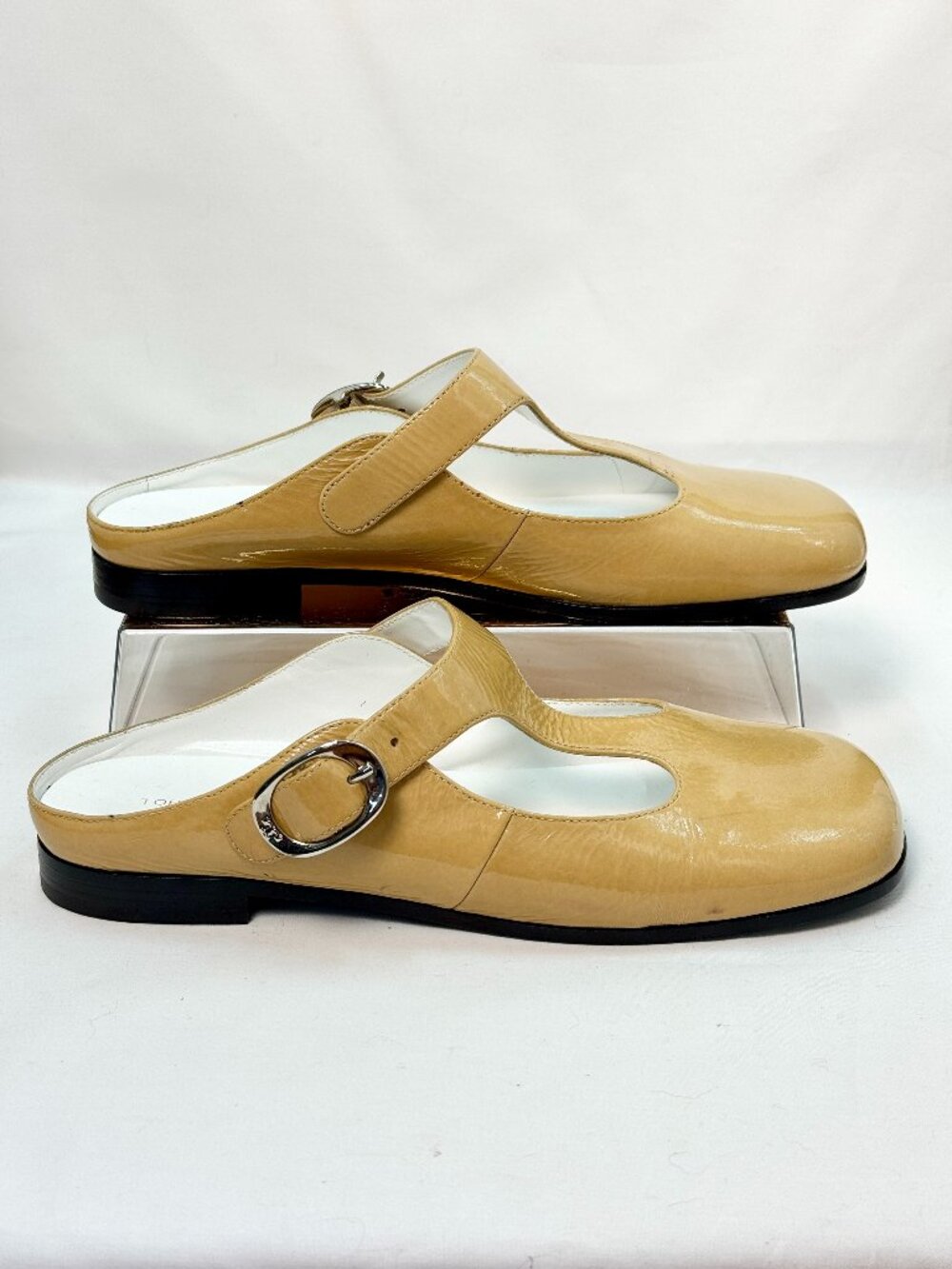 Tory Burch Violet T-Strap Mules Cantucci Patent Leather Square Toe Size 7